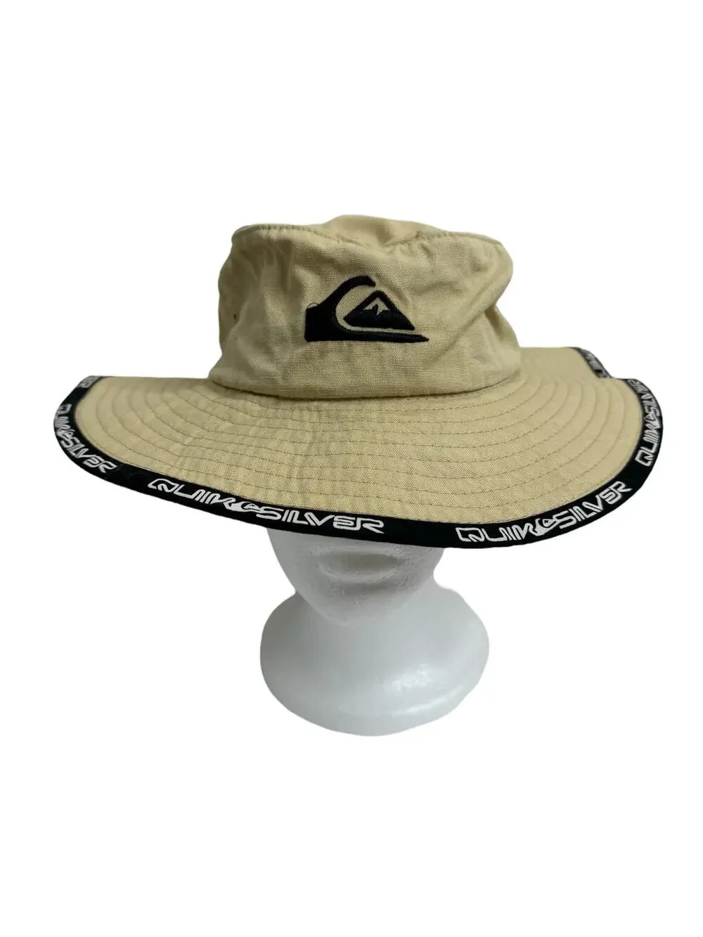 QUIKSILVER Khaki Beach Sun Hat One Size Kids Boys Logo Surf Safari Cotton